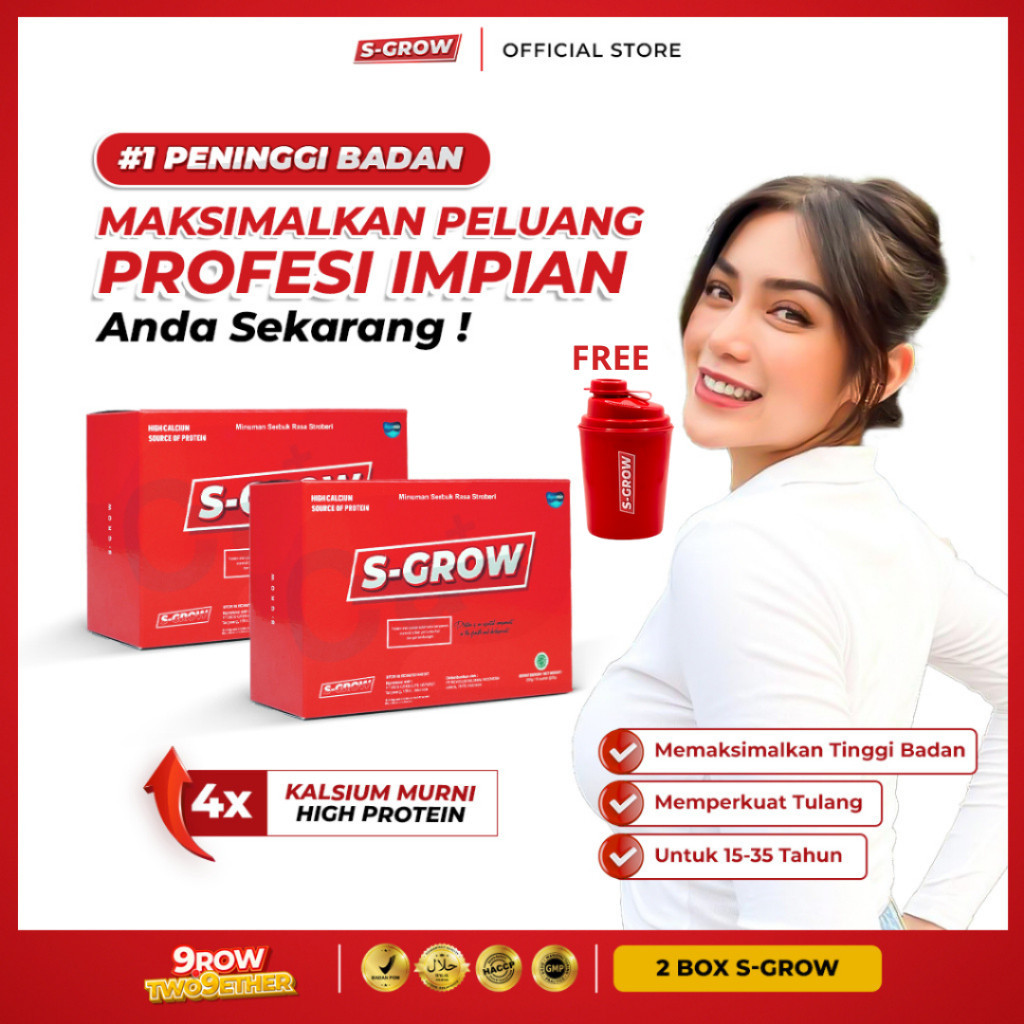 S GROW Minuman Susu Kalsium Murni Multivitamin Peninggi Badan Terbaik Remaja 100% Ori Bpom - 2 BOX
