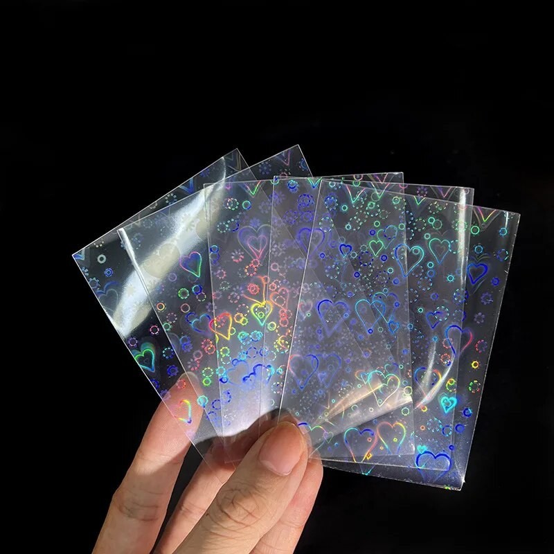 

50pcs Board Game Card Sleeves Sweet Heart Foil Transparent Laser Clear Photo Kpop Protector Trading Cards Shield Cover