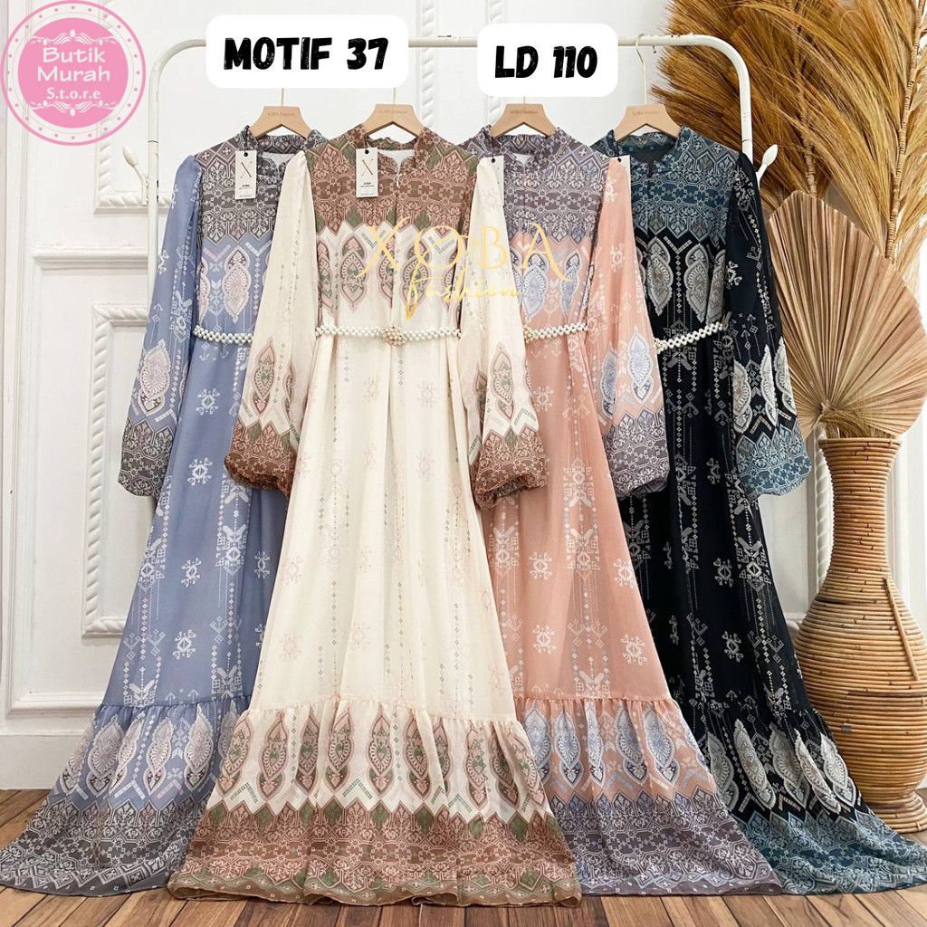 Xoba Fashion 2546 Motif 37 Gaun+Hijab LD 110 CM Ceruti Mix Tile Motif Busana Muslim Wanita Gamis