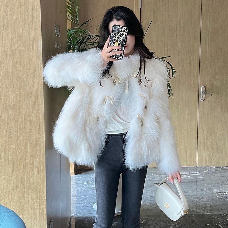 Women's pearl button fur coat fur coat new imitation fox fur coat