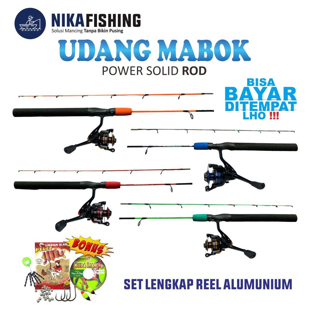Set Joran Pancing Udang Getsu Udang Mabok 3-8lb Super Lentur FIber Solid Max Drag 5kg Set dengan Ree
