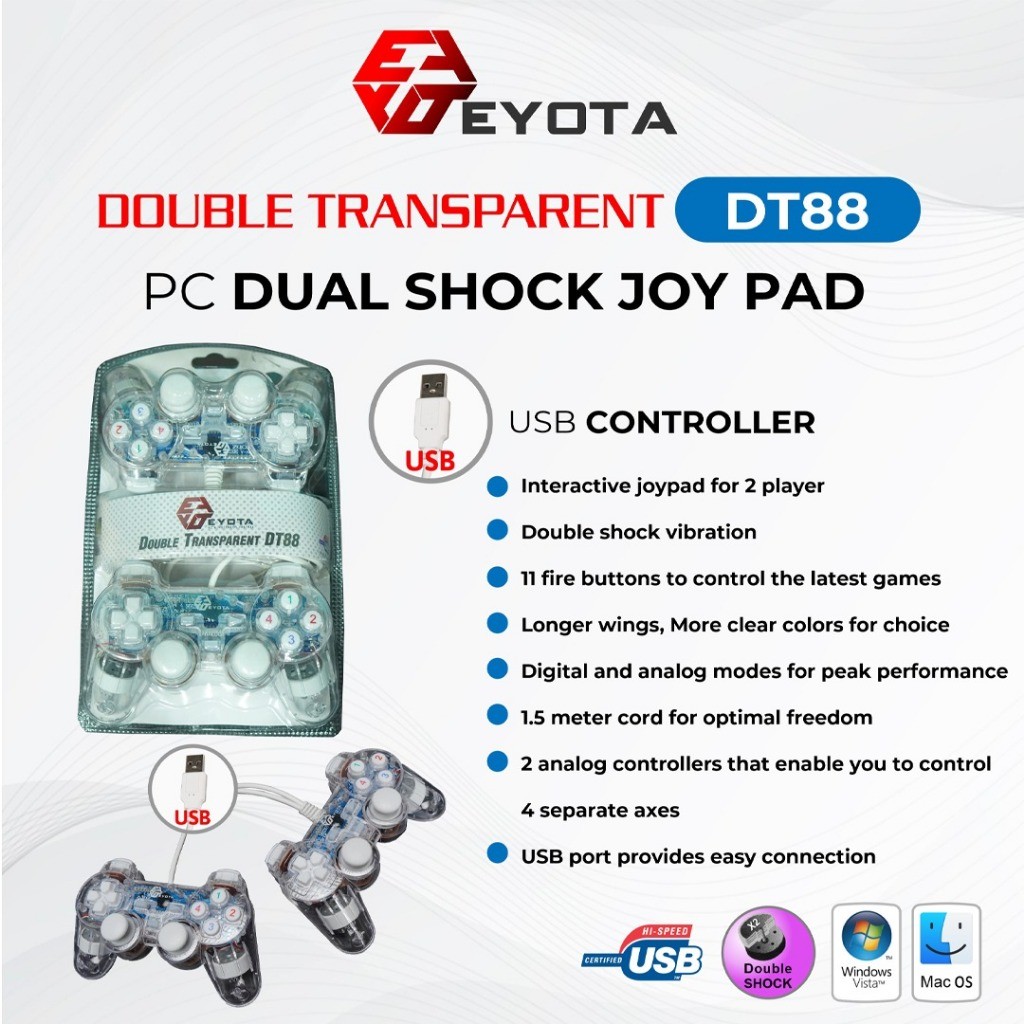 GAMEPAD TRANSPARAN EYOTA/ GAMEPAD STIK USB /GAMEPAD GETAR TURBO