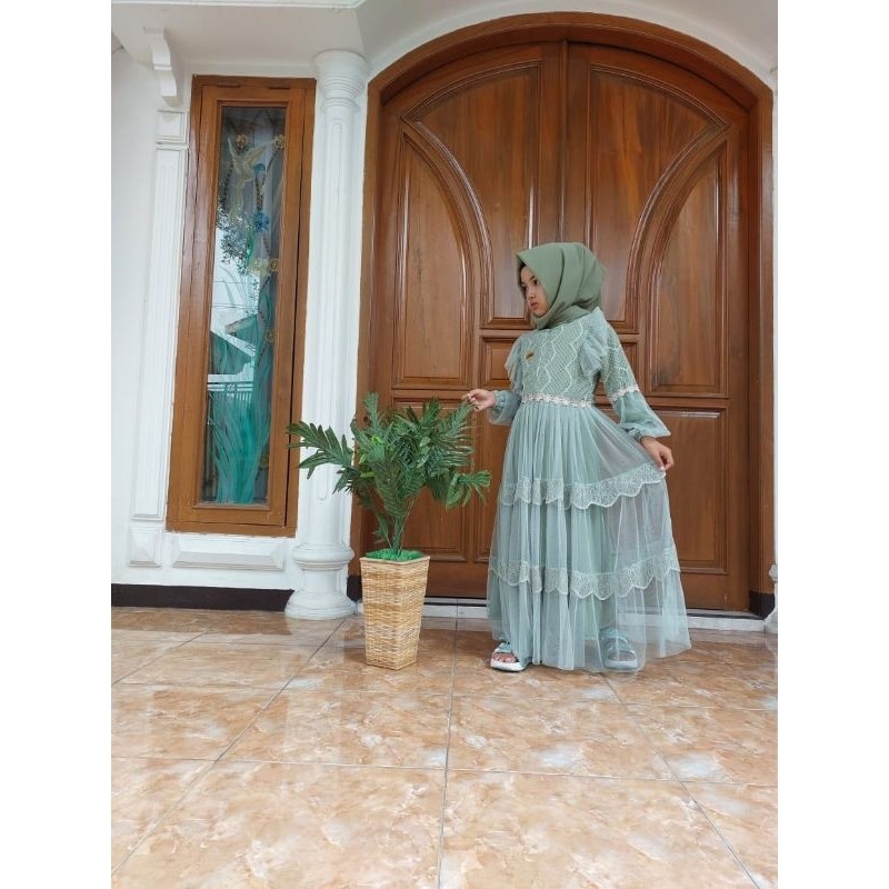 JBC47 Gamis Hasya mutiara dress Pesta Anak Perempuan Dress Bahan Brukat mix Tille/COD/gamis anak/gam