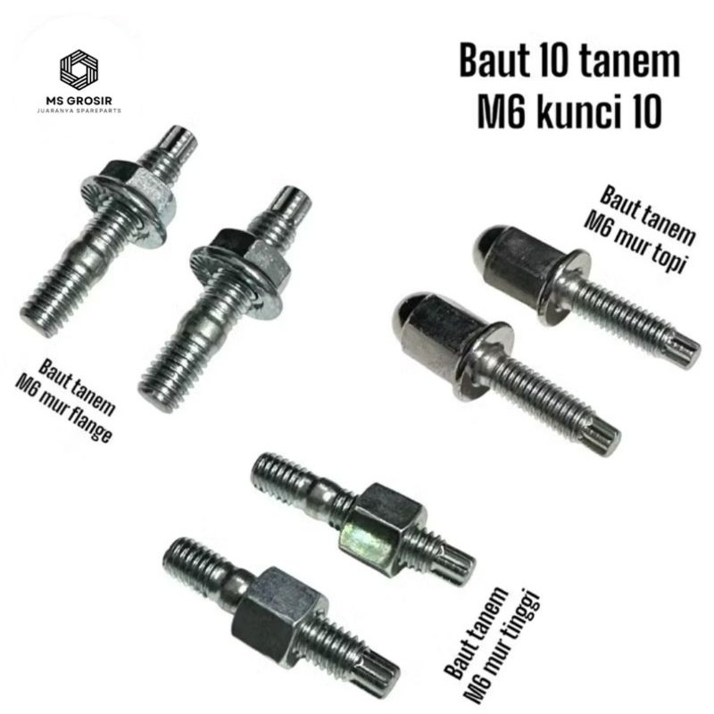 BAUT 10 TANEM M6 MUR FLANGE MUR TOPI MUR PANJANG BAUD KNALPOT INTEK UNIVERSAL