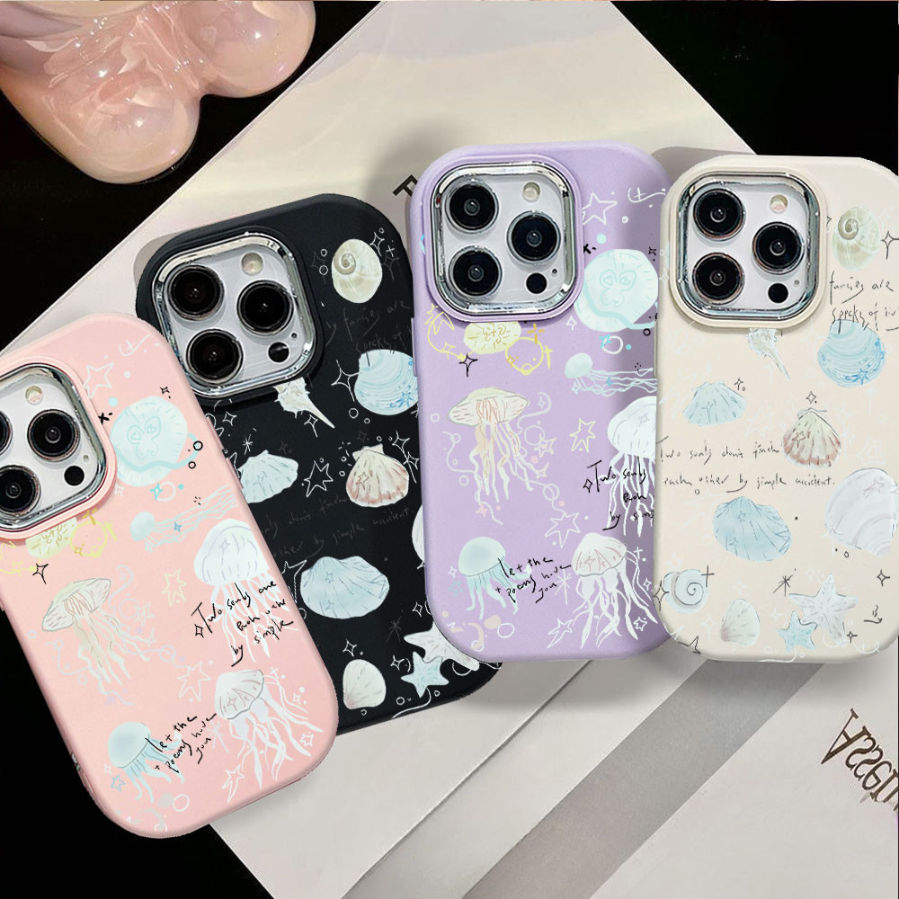 Kerang ubur-ubur case OPPO Beruang kartun Casing ponsel cocok untuk A3S/A15/A16/A17/A9/A94/A53/A54/A