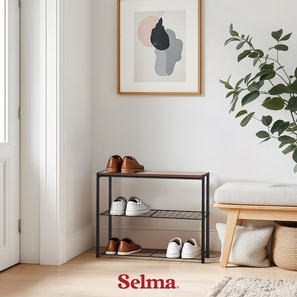 Selma Norvin Rak Sepatu - Hitam/Cokelat Kayu Shoe Rack Lemari Sepatu Kotak Sepatu Tempat Sepatu