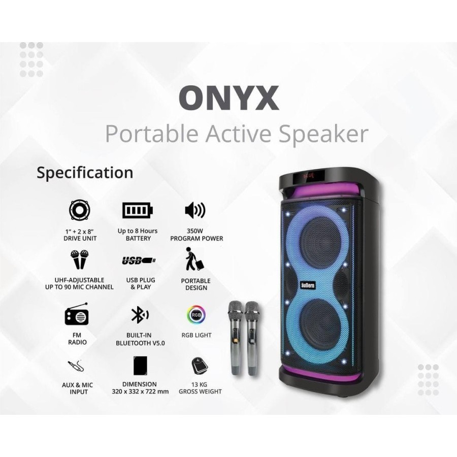 Speaker Portable Aubern Partybox Onyx 8 inch Double Woofer Bluetooth