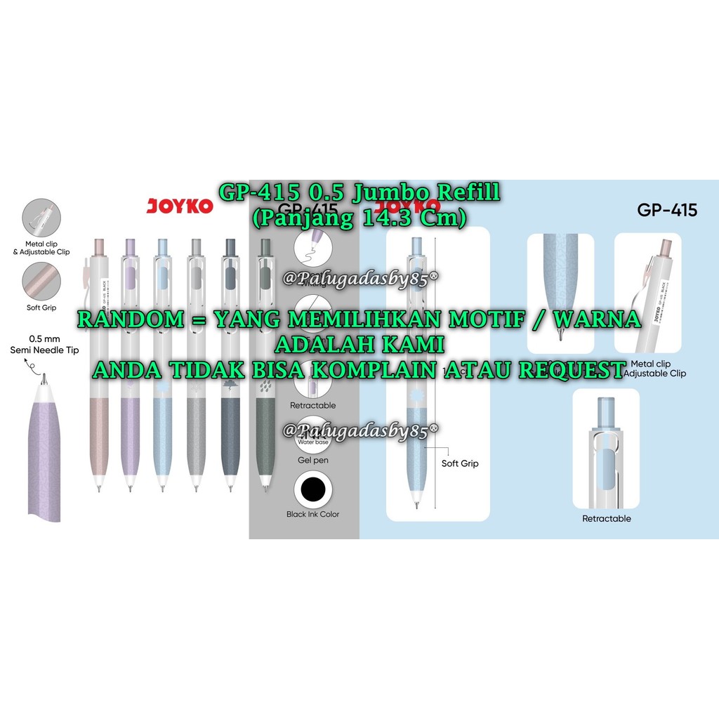 

(1 Biji) GROSIR Gelpen JOYKO GP-415 0.5 mm Hitam / Gel Pen Pulpen Pena Joyko GP-415 (1 Biji)