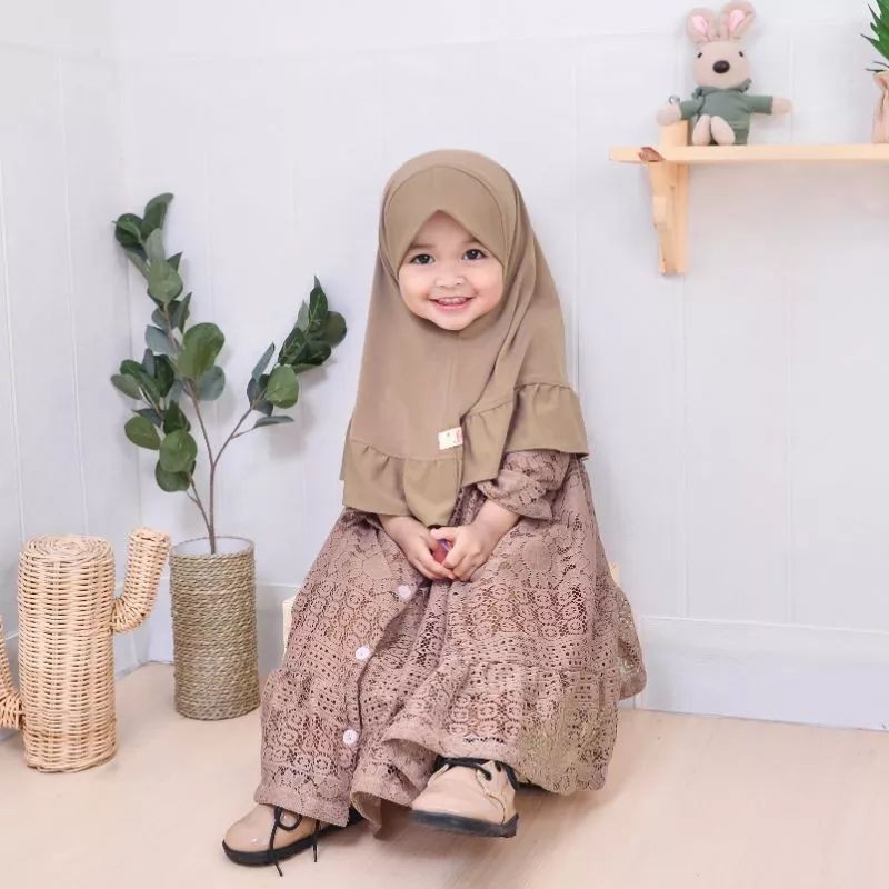 Busana Lebaran Muslim Wanita Dress Gamis Murah Modern / Brokat Malika Gamis anak Set Hijab usia 0-5 