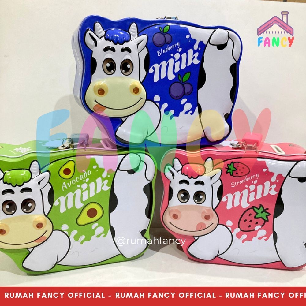 [FREE DUS + BUBBLEWRAP] Coin box Gembok Kunci + Gembok XLJ S 238 COW Celengan Bentuk Susu Sapi / Mil