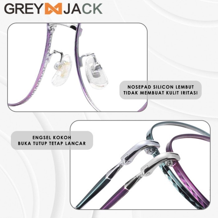 Grey Jack Frame Kacamata Bahan Titanium Ringan dan Kokoh Oval 22047 - Black Silver, FRAME SAJA