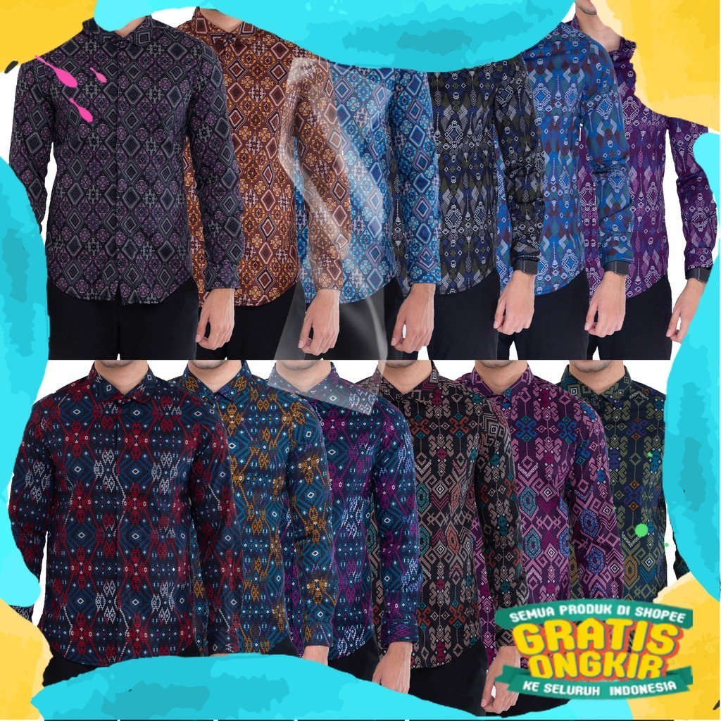 Atasan Pria Kemeja Batik Lengan Panjang All Motif Hitam Merah Ungu Slimfit Grosir/ 2024
