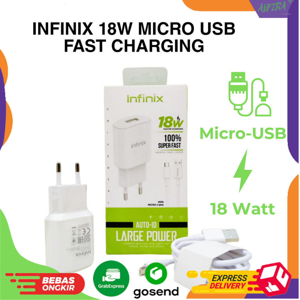 Charger Infinix 18W Fast Charging Micro USB 5.0V 2A Infinix Hot 7 8 9 Note 8 9 10