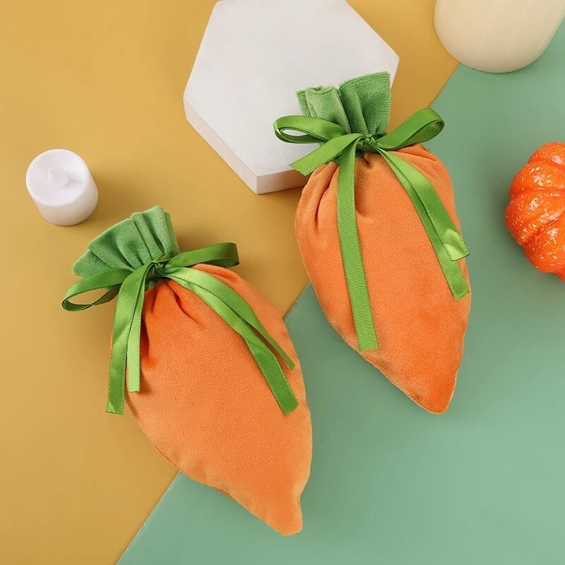 

10 Pieces Of Velvet Gift Bags Carrot Drawstring Baskets Snacks Cookies Candy Bags For Holiday Parties Weddings Gift Bags