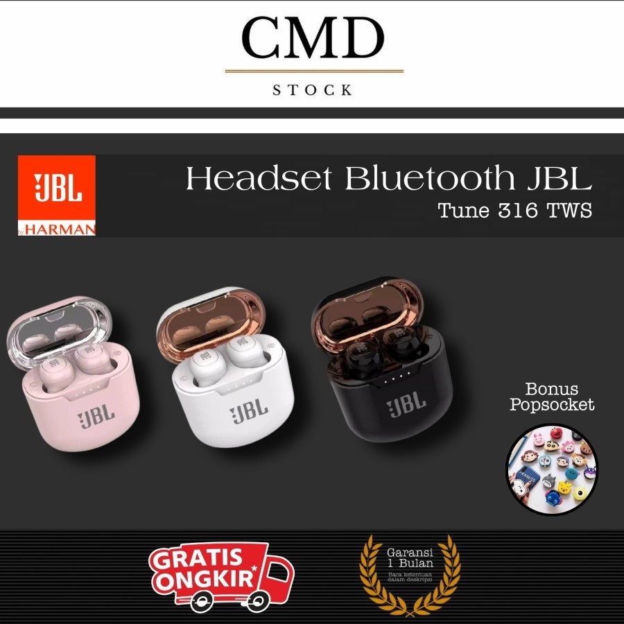 JBL TUNE316 TWS HEADSET BLUETOOTH WIRELESS EARPHONE EARBUDS TWS TUNE 316 JBL SUPERBASS STEREO