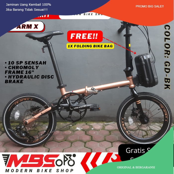 PROMO FLASH SALE Sepeda Lipat Avand Re arm X 16 inch Murah 10 speed chromoly cakram - GD-BK