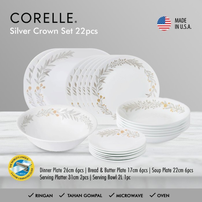 CORELLE Silver Crown Dinner Set / Set Piring Makan - Set 16pcs