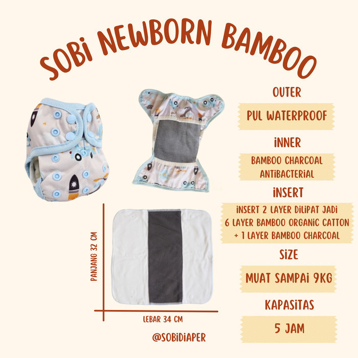 SOBI Newborn Bamboo Cloth Diaper Cover Bayi New Born Clodi Popok Kain