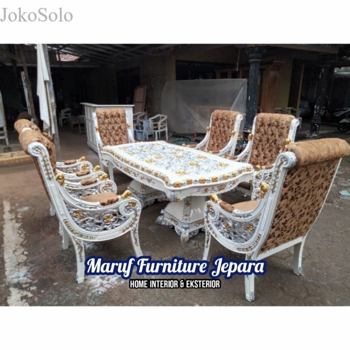 

Set Meja Kursi Makan Mewah Kayu Ukir Daun Duco K6 (Furniture Jepara) - DP murah