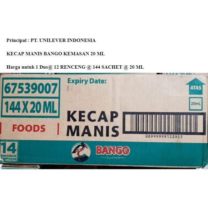 

KECAP MANIS BANGO 1 DUS ISI 144 SACHET x @20 ML