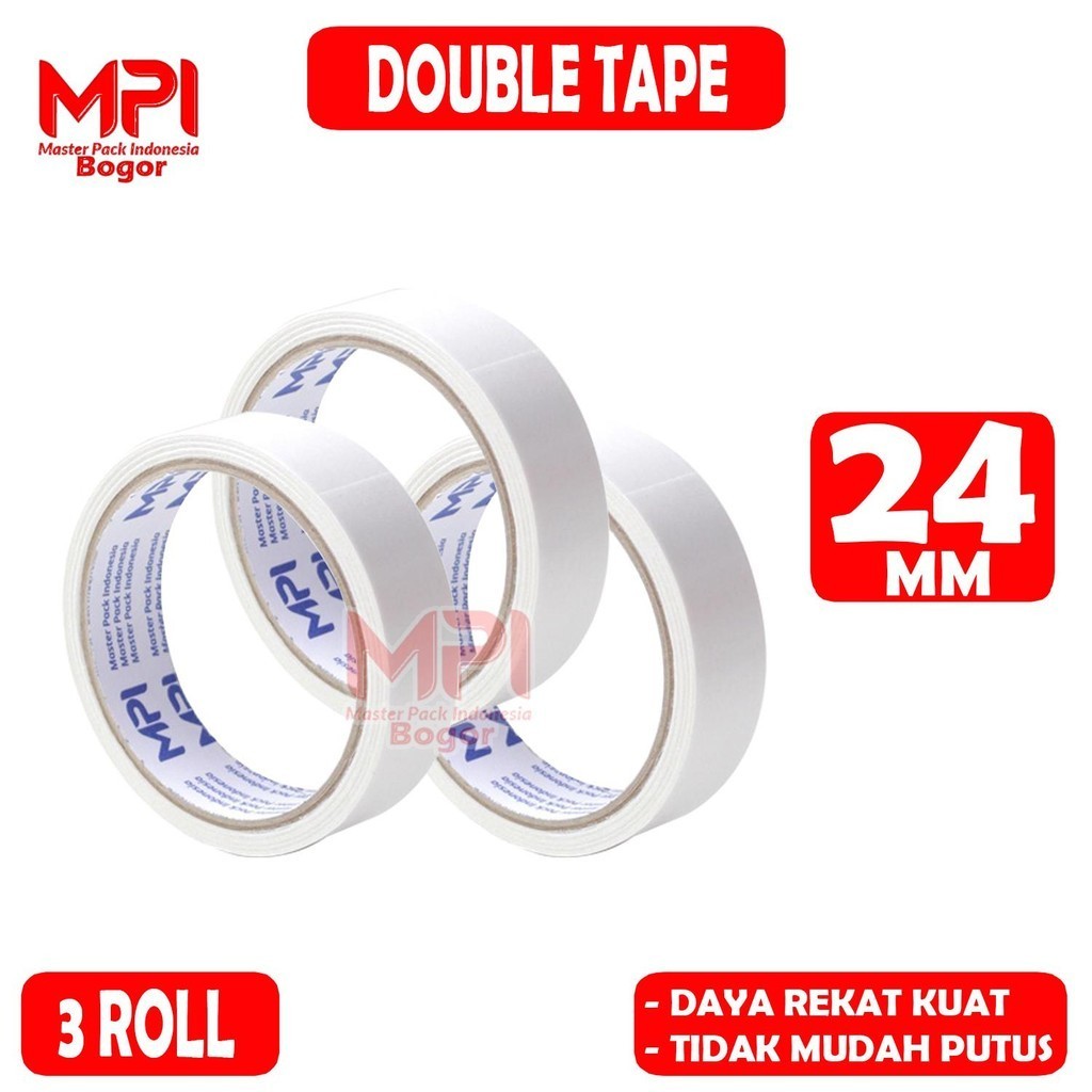 

3 PCS - Double Tape 24 mm 1 Inch MPI - Double Tape Kertas 24 mm 1 Inch - Master Pack Indonesia Bogor
