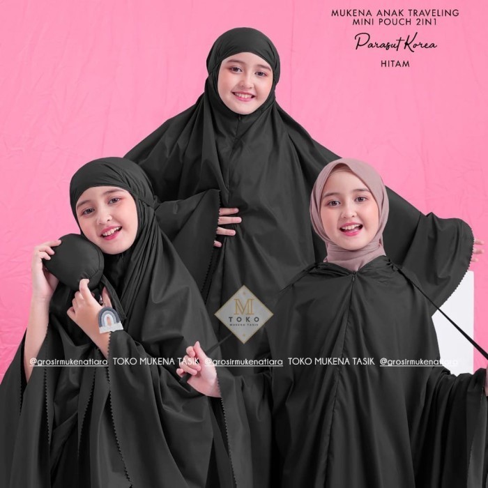 COD Mukena rainbow traveling mini pouch pelangi size anak remaja  - Hitam, anak kecil