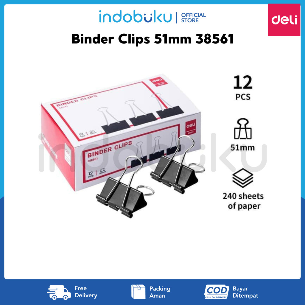 

Binder Clips Deli 51mm 38561 (1 Box Isi 12pcs)