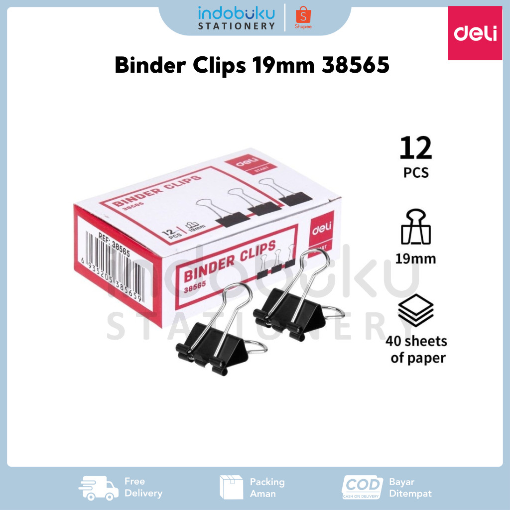 

Binder Clips Deli 19mm 38565 (1 Box Isi 12pcs)