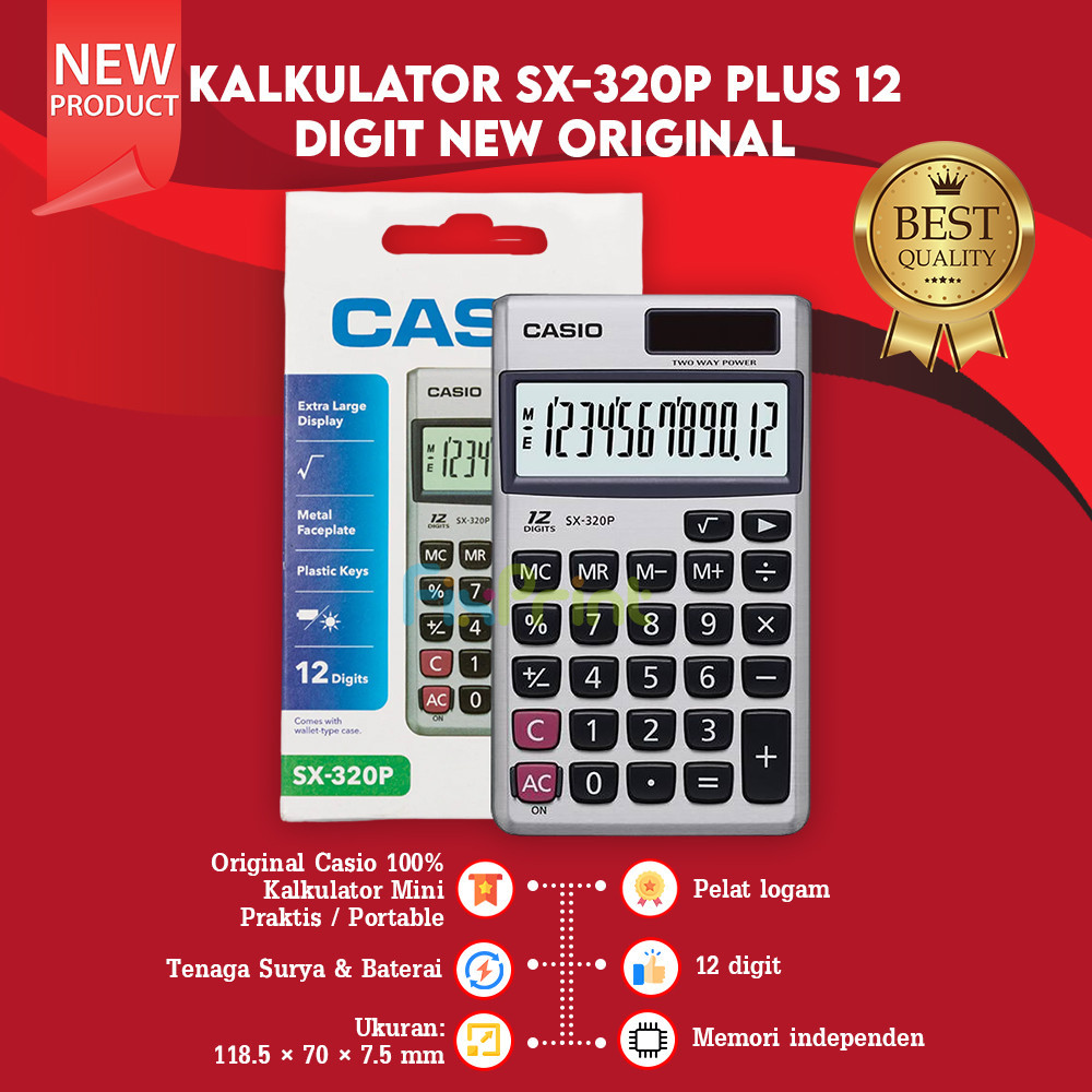 

Casio SX-320P Kalkulator Saku Portable 12 Digit Calculator Pocket ORI
