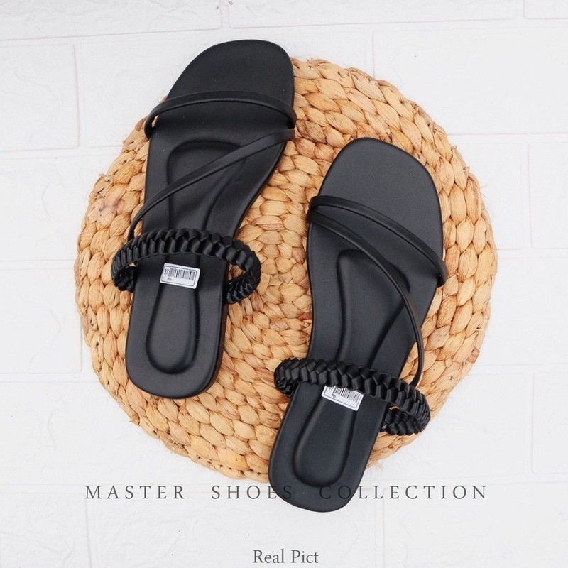 Sandal Teplek Wedges Wanita Slop Tali kepang Remaja kekinian/Sendal Selop Slip On Tali Terbaru