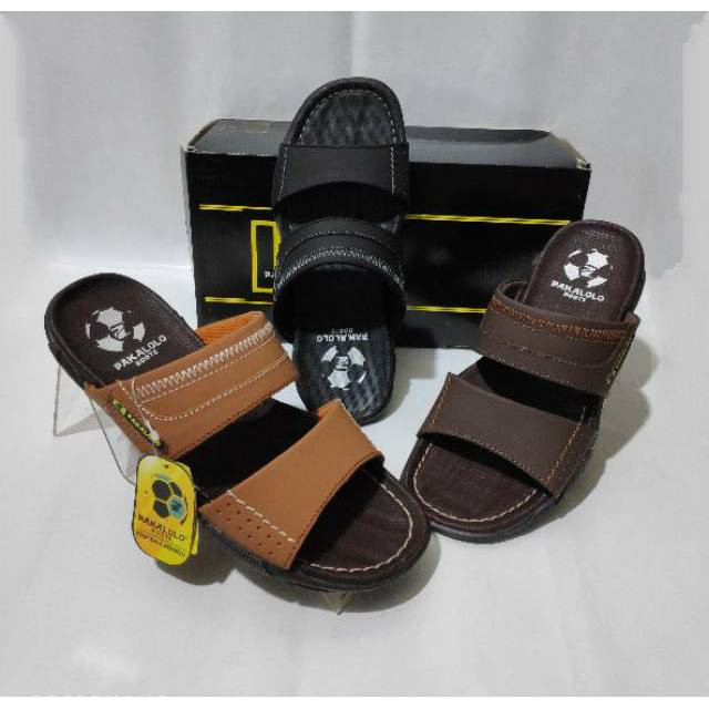 Sandal Pakalolo Pria Original 100% Kulit Asli Motif Slop Terbaru Hitam /Tan / Coklat(Brown) Murah | 