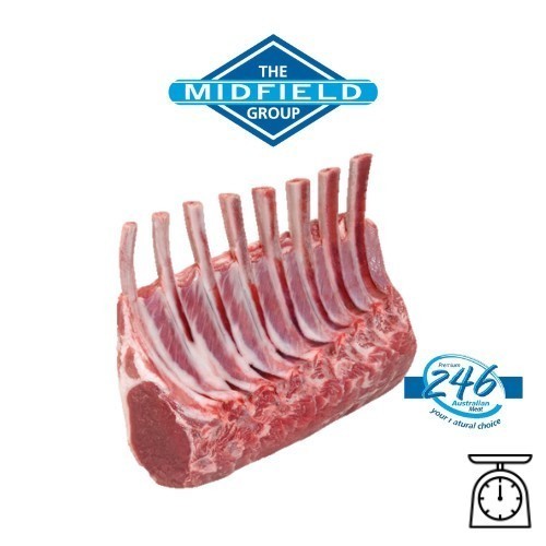 

1.2kg lamb rack feather bone-off WHOLE 8 ribs White Stripe Australia