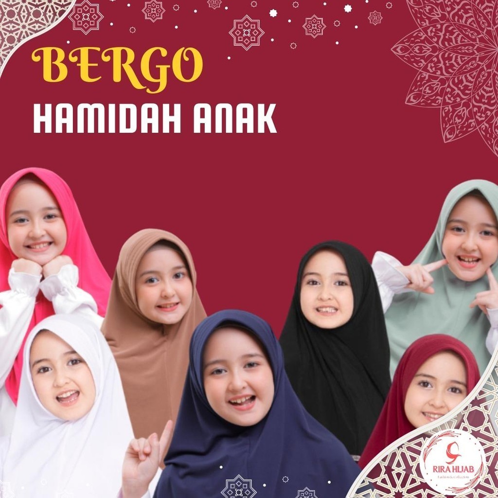 Bergo Anak Hamidah terbaru/Hijab Kids JERSY Premium Muslim Jilbab Kerudung Instan Renda Sekolah Syari Bunga Hitam