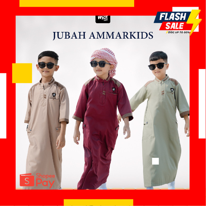 LEBARAN SALE 4.4 |  Ammar Kids - Jubah Anak Laki Laki Model Terbaru Lengan 3/4 King Faisal Jim | gam