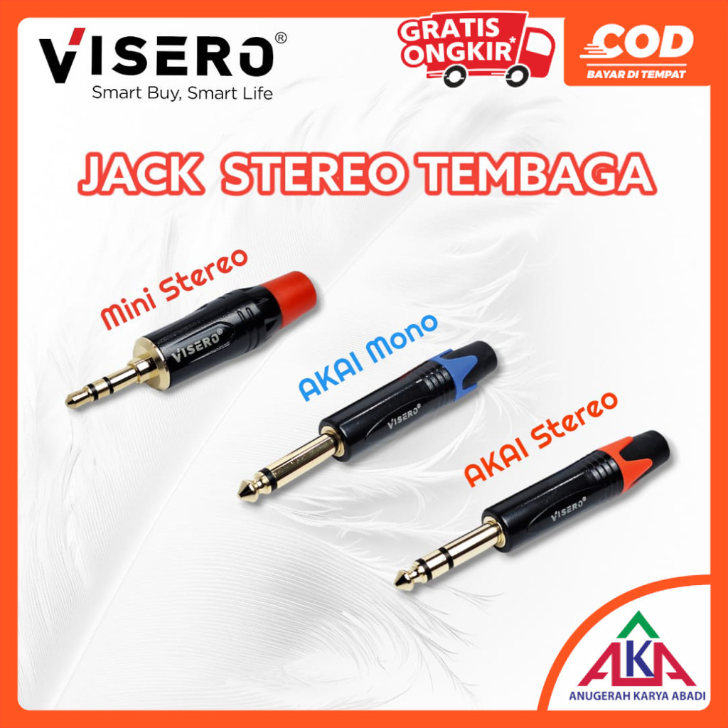 VISERO Jack / Jek Audio Gitar Mic AKAI Mini Mono Stereo Male Tembaga