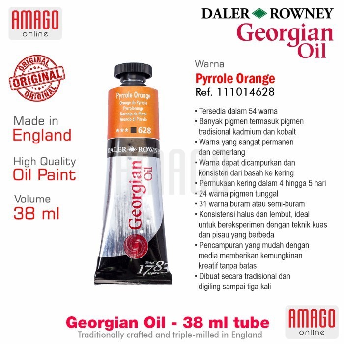 

Cat Minyak Lukis DALER-ROWNEY Georgian Oil 38 ml - Pyrrole Orange - 111014628
