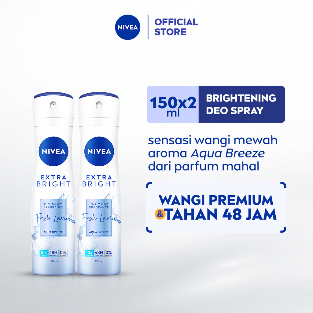 (PAKET HEMAT ISI 2) NIVEA Deodorant Spray Extra Bright Premium Fragrance Fresh Lavier 150ml - Deodor