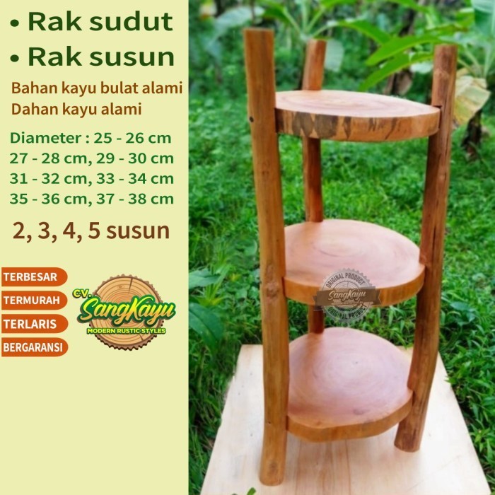 Rak sudut kayu bulat rak susun kayu 3 tingkat 35-37cm rak serbaguna - 25 - 26 cm, 2 susun
