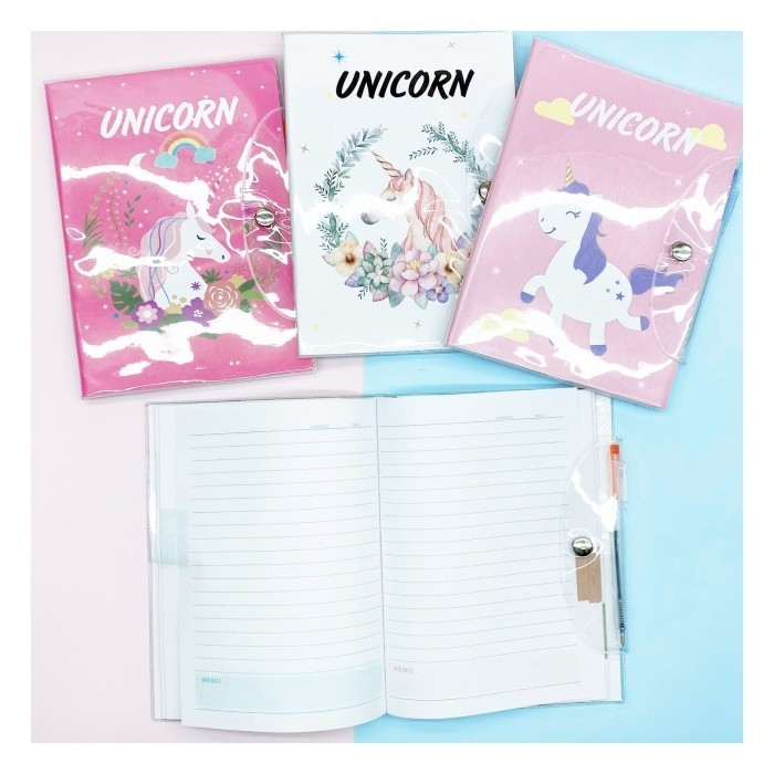 

Buku tulis unicorn + pen sampul mika
