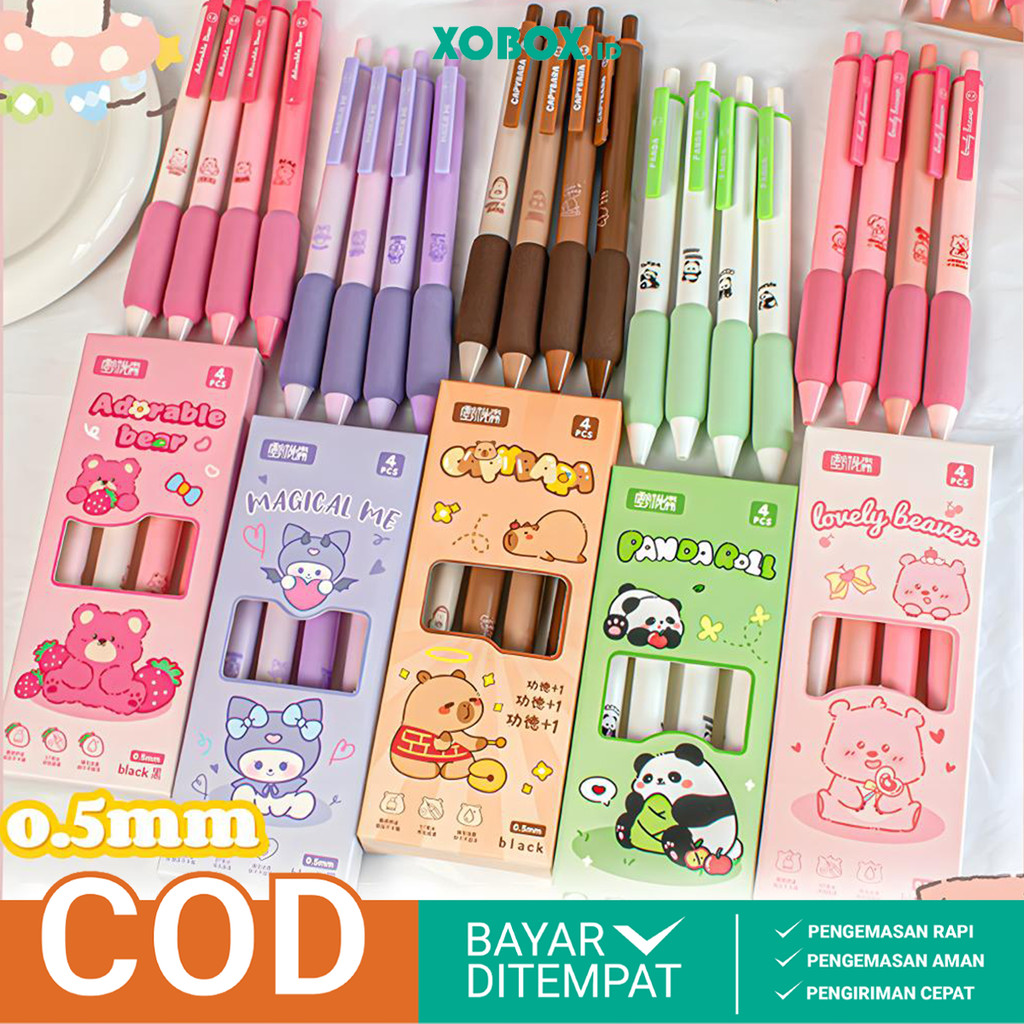 

4Pcs Pulpen Mekanik Aesthetic Gel Pen Karakter Lucu Alat Tulis Stationery ATK3002