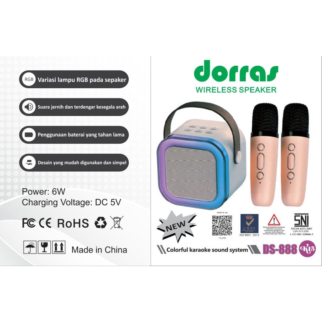 SPEAKER DORRAS 888 K15 | Speaker Dorras 888 K15 Portable Bluetooth 2 mikrofon Rechargeable