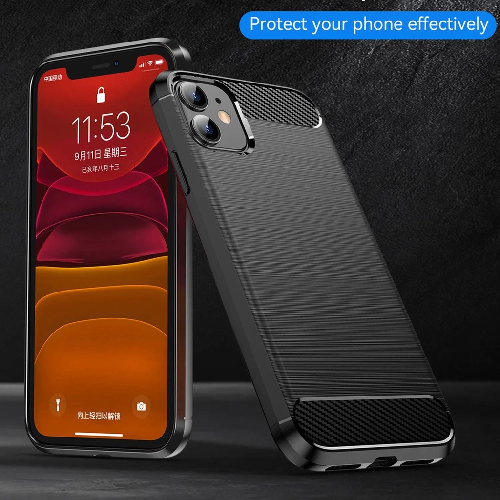 For iPhone 11 iphone11 apple iphone 11 case casing Soft Silicone Carbon Fiber Back cover