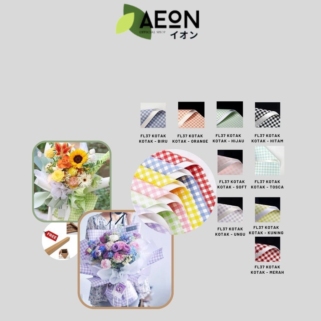 

AEON - FL37 KOTAK KOTAK Kertas Bunga Paper Buket Motif Summer Plaid Kotak Kado Florist Cellophane