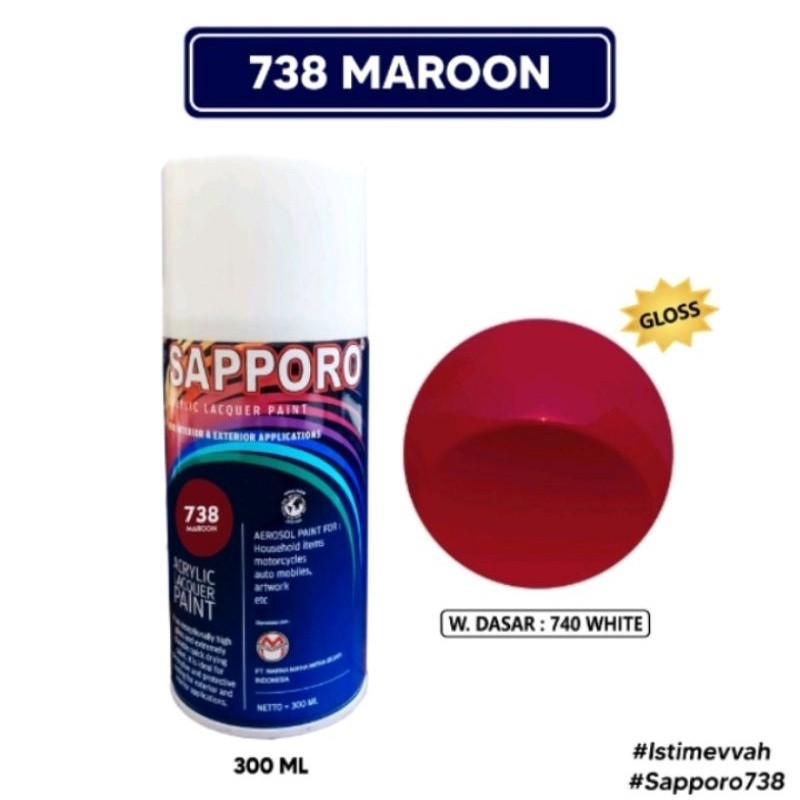 COD GRATIS Saporo SAPPORO 738 Maroon Merah Marun 300ml Cat Semprot Spray motor Pilok Pilox Pylox Aer