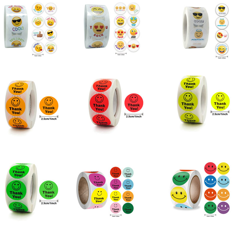 

Hot Face Stickers Reward Cartoon Self-adhesive Teachers Children Thanks Round Fluorescent Color Spot Goods Happyness incentive