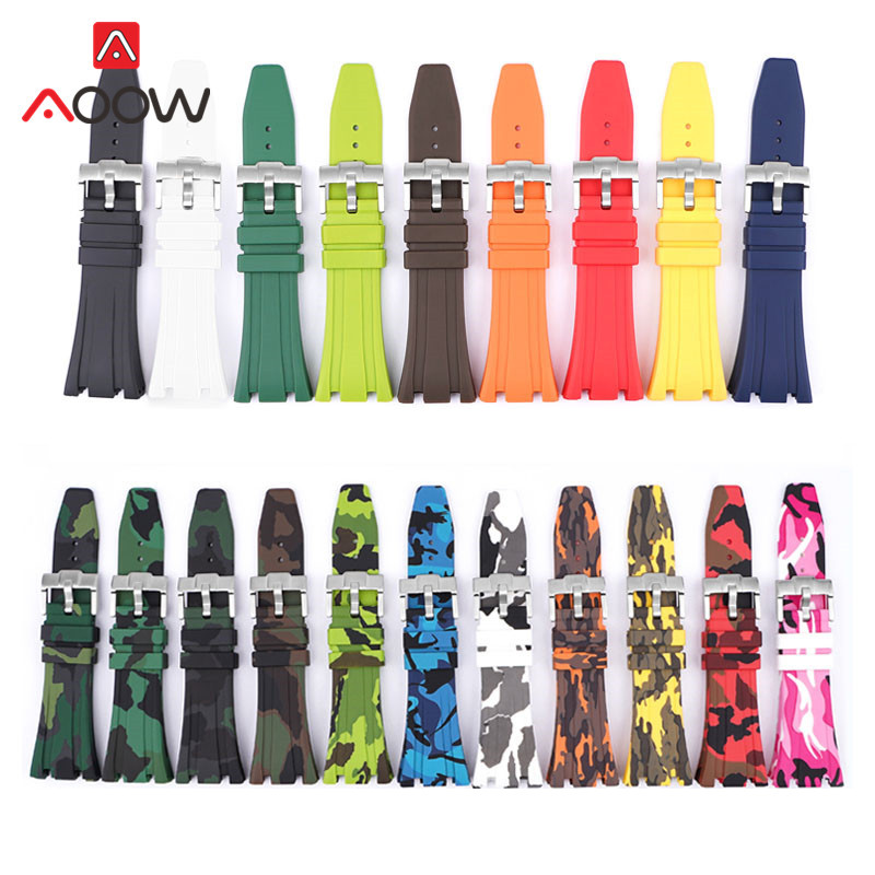 Rubber Strap 26mm for Audemars Piguet Royal Oak 15400 15703 Butterfly Buckle Camo Men Replacement Br