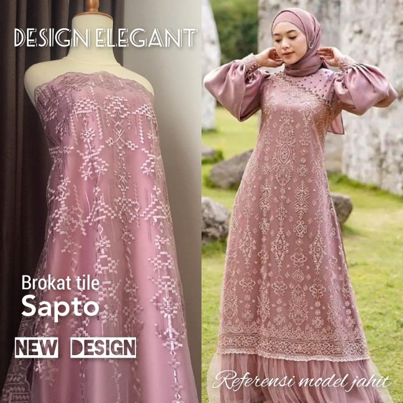 Bahan Kain Kebaya Brokat Tile Bordir Motif Sapto, Kain Brokat Tile