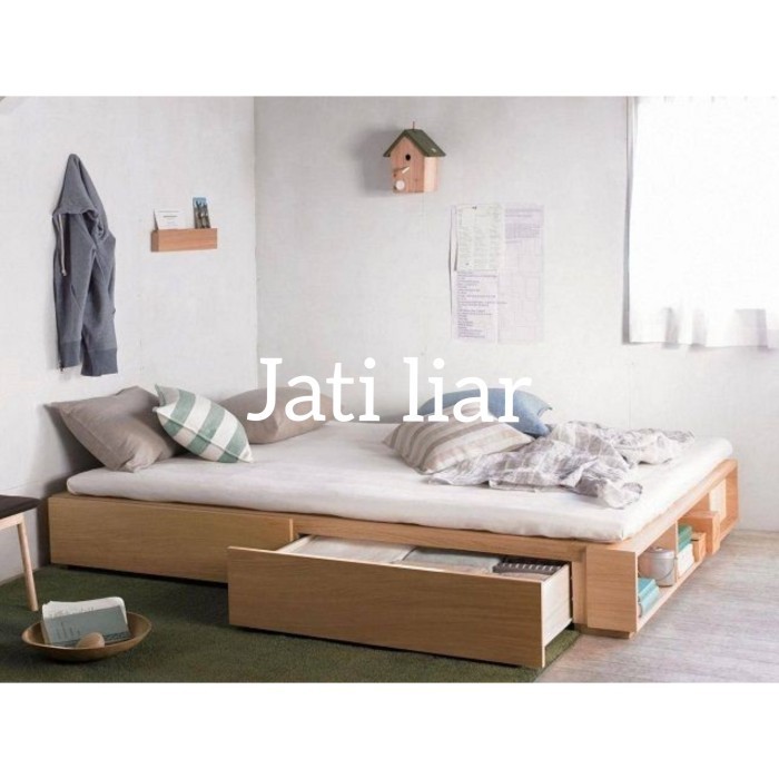 GFJ dipan kayu solid minimalis ranjang kayu jati asli - 90x200