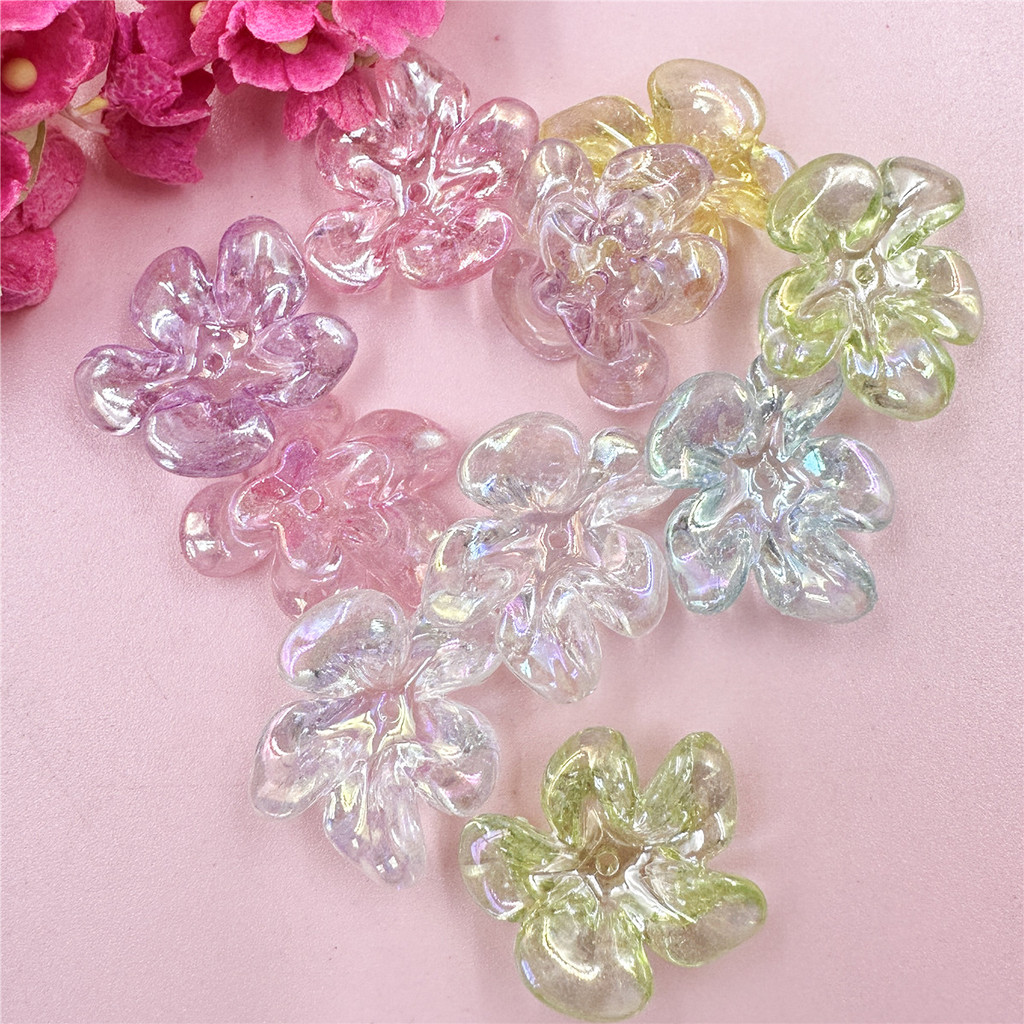 

22.5*23.5mm 10Pcs Acrylic Jelly Color Flower Beads For Jewelry Making DIY Crafts Pendant Phone Chain Hair Rope Fashion Material