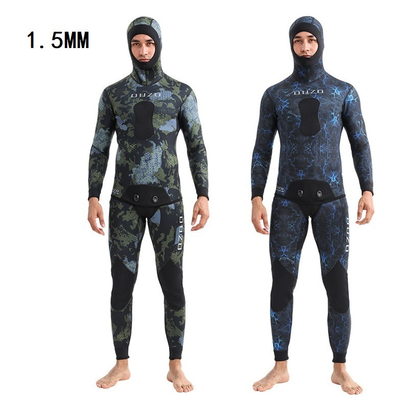 OUZO Pria&Wanita 1 5MM Neoprene Wetsuit Dua Potong Kamuflase Setelan Spearfishing Wetsuit Setelan Sc
